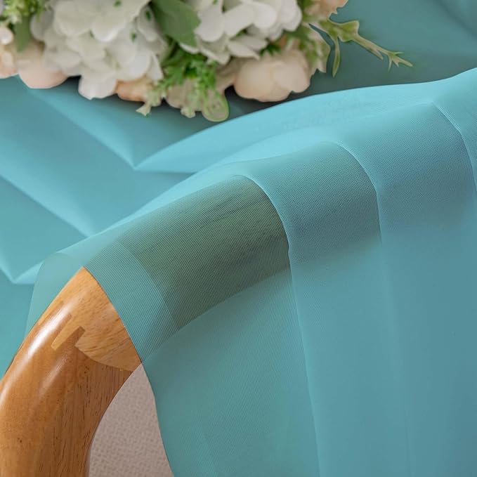 Chyhomenyc Sheer Curtains 63 Inch Length 2 Panels Set, Light Filtering Rod Pocket Window Curtain Treatment Drapes for Bedroom Living Room, Each 42Wx63L, Set of 2, Aqua