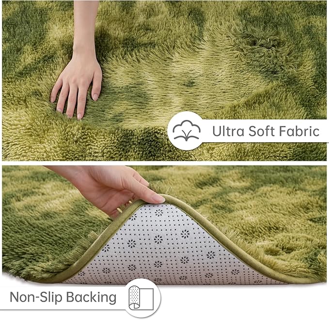 Goideal Fluffy Rug for Bedroom Living Room, 5x7 Green Area Rugs, Faux Fur Shag Modern Carpet Ultra Soft Girls Boys Room Home Decor, Tie-Dyed