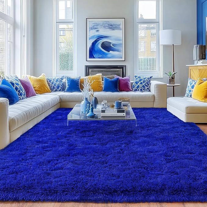 Rugs for Living Room 9x12, Soft Shaggy Modern Shag Area Rug for Bedroom, Upgrade Non-Slip Plush Fluffy Carpet for Kids Boys Girls Room Home Decor Aesthetic, Royal Blue