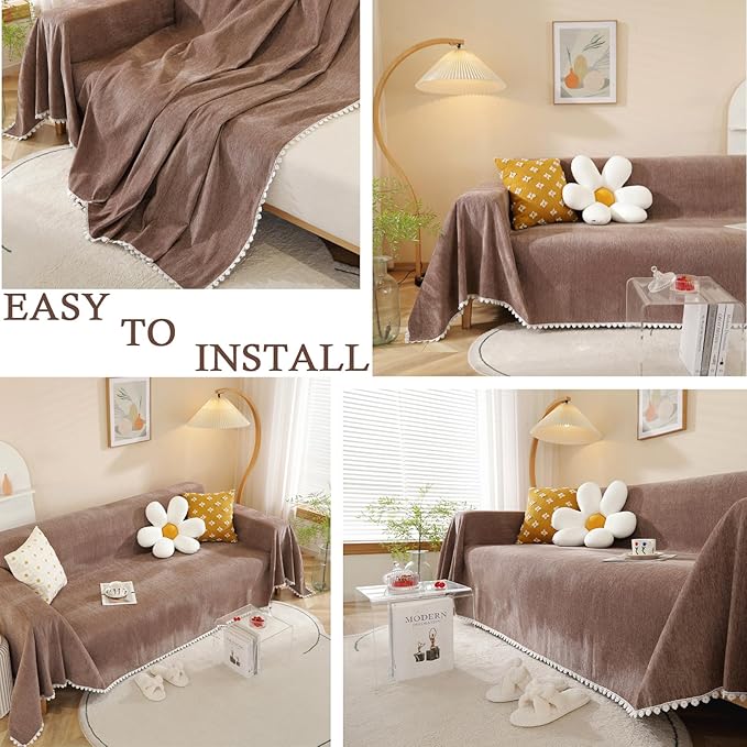 HANDONTIME Brown Sofa Covers Slipcover Simple Couch Cover for Pet Dogs Couch Cushion Covers for L Shape Chocolate Sofa Throw Cover Machine Washable Sectional Couch Covers for Living Room, 71" X118"