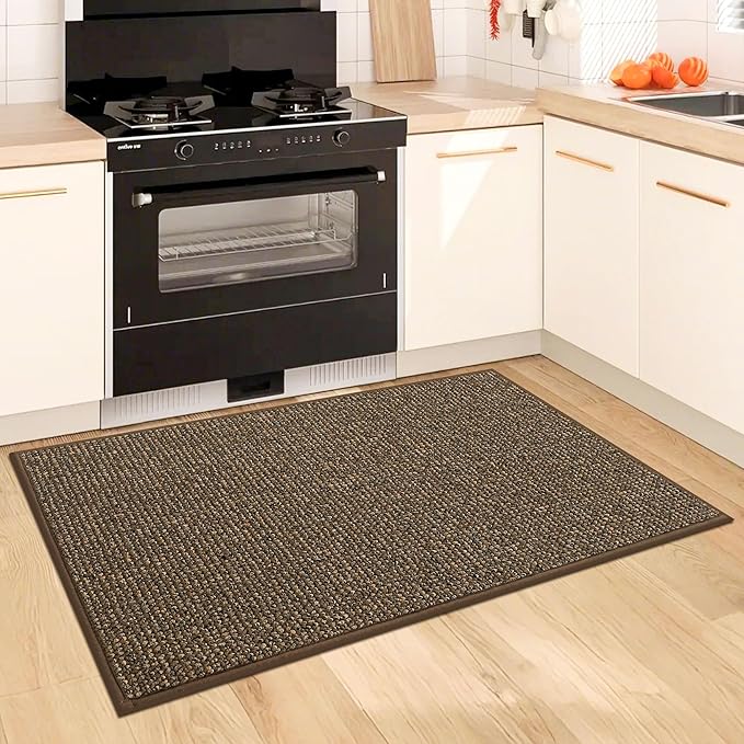 BEQHAUSE Kitchen Rugs 20"x32", Non-Slip Kitchen Mats for Floor, Super Absorbent and Stain Resistant Kitchen Rugs, Machine Washable Rugs for Kitchen, Hallway, Laundry & Sink, Brown