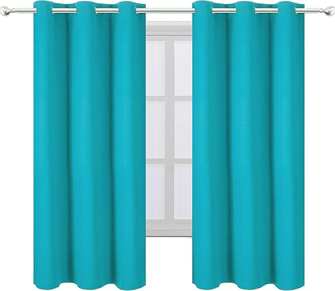 LEMOMO Teal/Turquoise Blackout Curtains/42 x 63 Inch Length Kids Curtains/Set of 2 Panels Grommet Bedroom Curtains for Living Room
