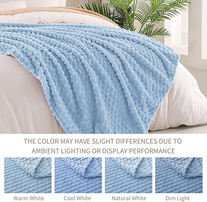 Exclusivo Mezcla Fleece Throw Blanket for Couch, Extra Large Fuzzy Stone Blue Bed Blankets, Soft Cozy Plush Sofa Throws for All Seasons, 50x60 Inches