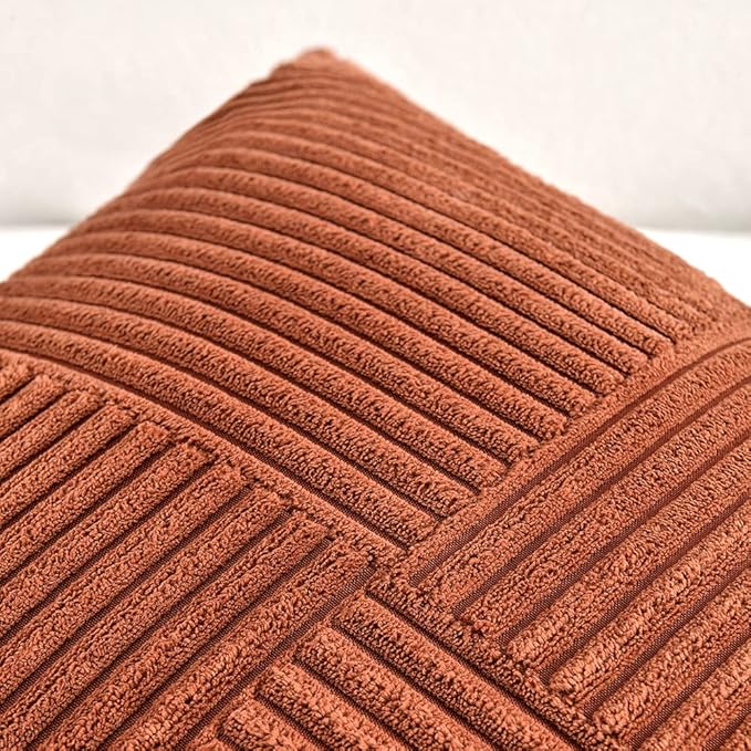 Fancy Homi 2 Packs Rust Lumbar Decorative Throw Pillow Covers 16x26 Inch for Living Room Couch Bed Sofa, Rustic Farmhouse Boho Home Decor, Soft Striped Corduroy Rectangle Accent Cushion Case 65x40 cm
