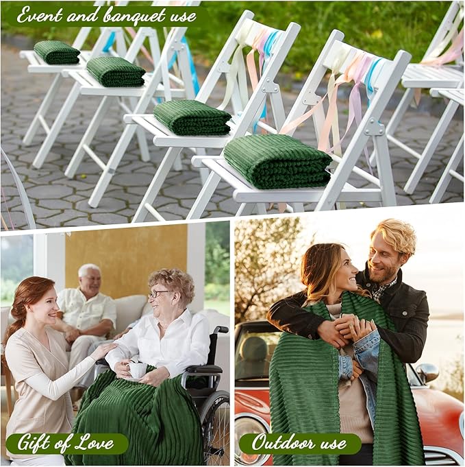 Buryeah 12 Pcs Flannel Throw Blanket Bulk 50 x 60 in Sleepover Blanket Outdoor Wedding Throw Lightweight, Oeko-tex Standard 100 Certified for Sofa Homeless Gifts (Dark Green)