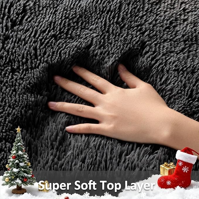 Ophanie Runner Rug for Hallway, 2x6 Bedroom Black Runner Rugs, Non Slip Fluffy Soft Shaggy Bedside Carpet for Kids Girls Boys Home Decor Aesthetic, Dorm Nursery