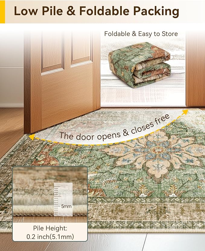Area Rugs 2'x6' Runner Rug Non Slip Washable for Kitchen Hallway Bedroom Beside Laundry Room Bathroom Rug, Floor Carpet, Brick Red Rust Neutral Brown Burnt Orange Green