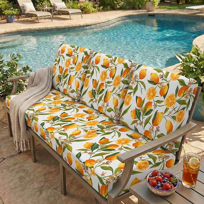 hyha Printed Couch Cushion Covers, Floral Sofa Covers Washable for Cushion Couch, Stretch Pattern Outdoor Cushion Covers for Patio Furniture with Elastic Bottom(Small, Lemon)