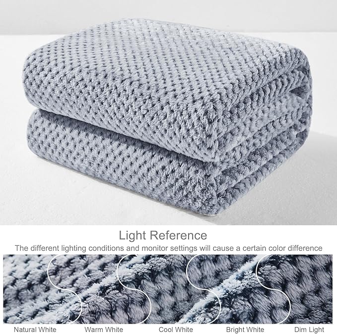 Exclusivo Mezcla Fleece Bed Blanket Queen Size, Super Soft and Warm Blankets for Couch, Sofa and Bed Waffle Textured, Cozy, Fuzzy and Lightweight (Heather Navy Blue, 90x90 Inches)