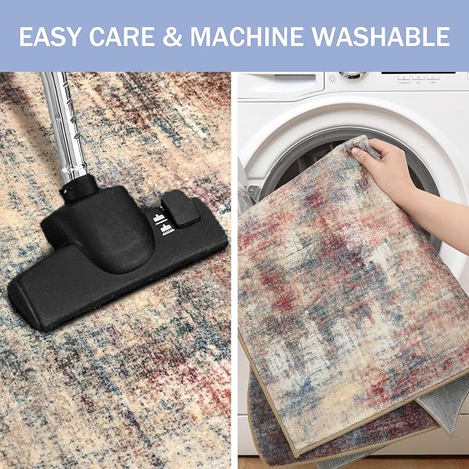 IOHOUZE Abstract Runner Rug 3x18 Ft Washable Runners for Hallways, Non Slip Kitchen Runner Printed Faux Wool Entryway Runner Indoor, Modern Abstract Floor Carpet for Hall Stair, Red/Multi
