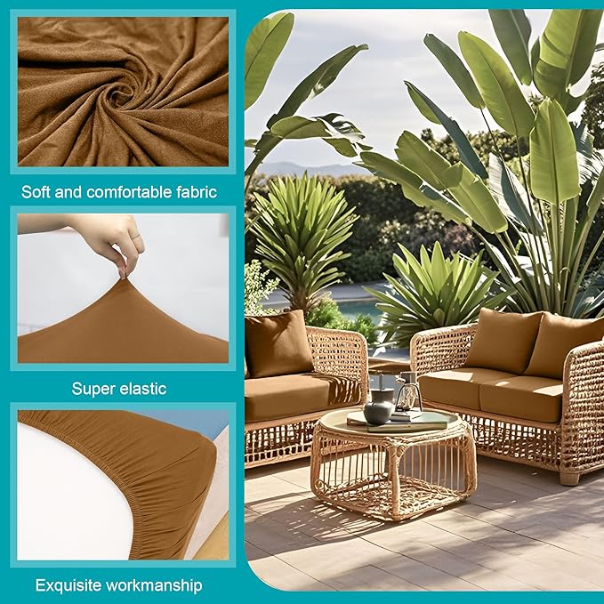 12Pcs Stretch Patio Cushion Covers,Outdoor Couch Covers Replacement,Outdoor Couch & Sofa Slipcovers,for Patio Furniture Cushion Covers,Washable Reusable urniture Protector (Camel,Cover Only)