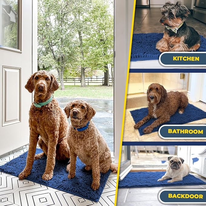 Muddy Mat® | Super Absorbent Door Mat Indoor, Microfiber Quick Dry Chenille Entryway Rug, Non-Slip Front Door Mat, Indoor Mats for Entryway, Machine Washable Pet Rug, Navy Blue Runner 24"X60"