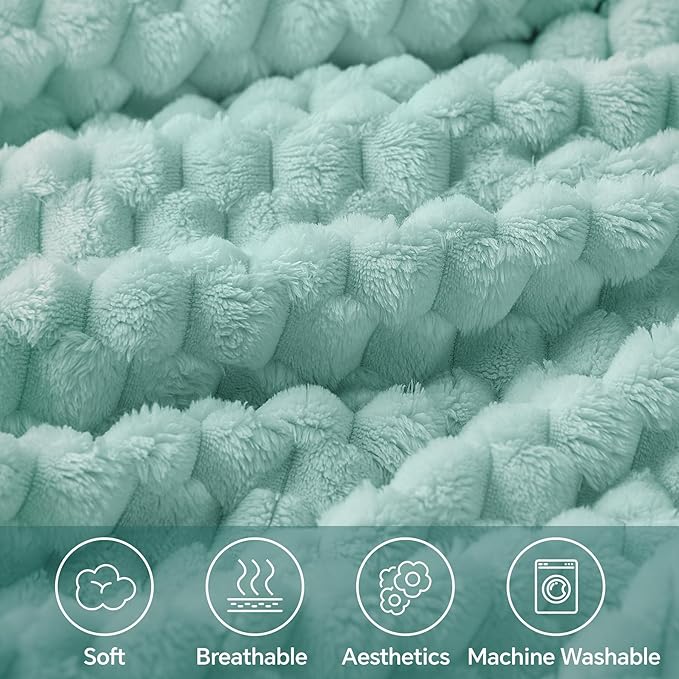 BEDELITE Fleece Throw - Twin Blanket for Bed Couch, 3D Jacquard Decorative Haze Blue, Soft Cozy Warm Plush Fuzzy Blanket for All Seasons, 60x80Inches