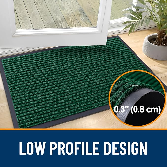 OLANLY Front Door Mat Indoor Outdoor Entrance, Waterproof Heavy Duty Doormat, Fade Resistant, Low Profile, Easy Clean Patio Porch Welcome Floor Mats for Entry, 35x30, Green