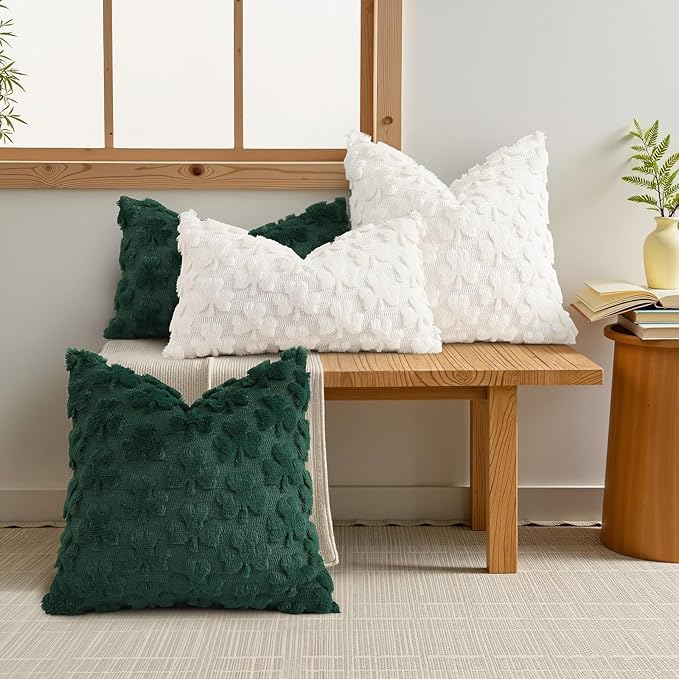 decorUhome St. Patrick’s Day Shamrock Green Pillow Covers 16x16 Inch Set of 2, Soft Plush Faux Wool Throw Pillow Covers, Farmhouse Spring Holiday Decor for Sofa Living Room