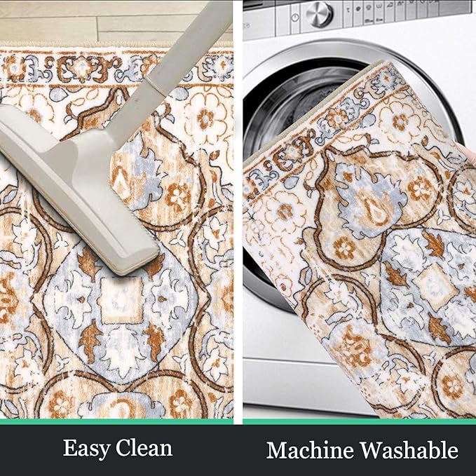 HEBE Washable Area Rug 2'x3' Non Slip Soft Distressed Medallion Bedroom & Living Room Accent Throw Vintage Entry Floor Carpet for Dining Room & Bathroom Entryway