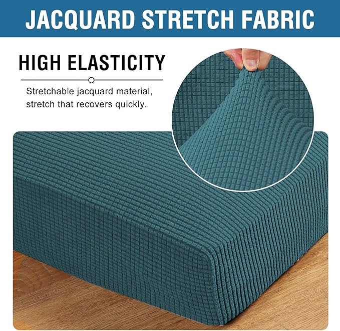 H.VERSAILTEX Super Stretch Couch Cushion Covers Sofa Cushion Slipcovers Jacquard Fabric Individual Seat Couch Slipcover Sets for Pets with Elastic Bottom(3 Packs Cushion Sofa Covers, Deep Teal)
