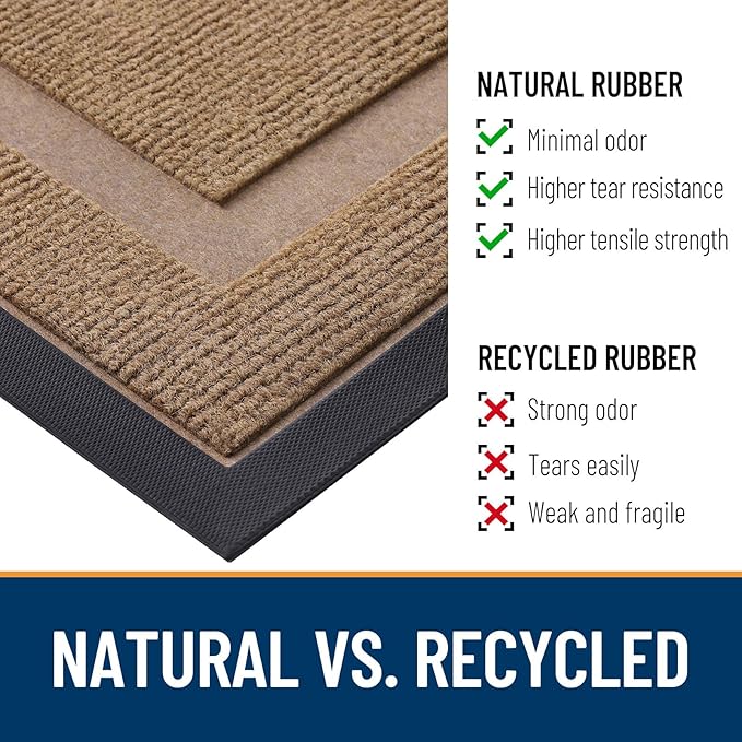 OLANLY Front Door Mat Indoor Outdoor Entrance, Waterproof All-Season, All-Weather Doormat, Sturdy Natural Rubber, Fade Resistant, Low Profile, Easy Clean Patio Porch Entryway Mat, 71x47, Light Brown