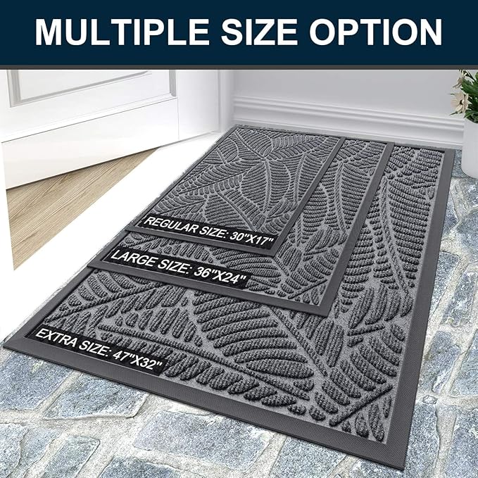 Colorxy Waterproof Doormat, Sturdy Natural Rubber Front Indoor Mat, Non Slip Low Profile Indoor Outdoor Door Mats, Stain and Fade Resistant Floor Mat, Easy Clean Patio Entrance Mat, 59''x20'', Grey
