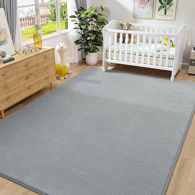 Amearea Large Modern Area Rugs for Bedroom Living Room, 6x9 Feet Grey Thickened Memory Foam Rug, Fluffy Indoor Washable Rugs Non Slip Minimalist Carpet for Boys Girls Dorm Nursery Room Decor