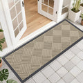 OLANLY Front Door Mat Outside Entrance 47x17, Absorbent, Heavy Duty Sturdy Natural Rubber Doormat Indoor Outdoor, Stain and Fade Resistant, Non-Slip Low Profile Floor Mat for Entryway, Beige Diamond