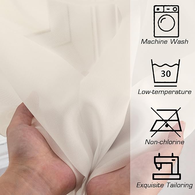OWENIE Cream Sheer Curtain 96 Inch Long 2 Panels Set, Light Filtering Clear Rod Pocket Soft Sheer Curtain 95 for Bedroom/Living Room, 2Pcs, Each 42" W x 96" L, Cream