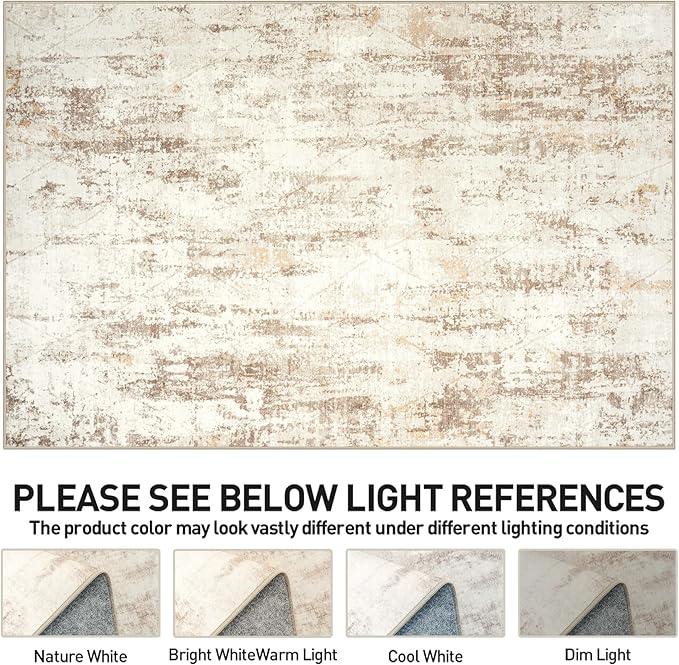 9x12 Area Rugs Washable Rug: Modern Abstract Living Room Rug Soft Anti-Skid Thin Carpet Indoor Floor Non-Shedding Carpets for Bedroom Dining Room Farmhouse Nursery Home Office Beige Grey