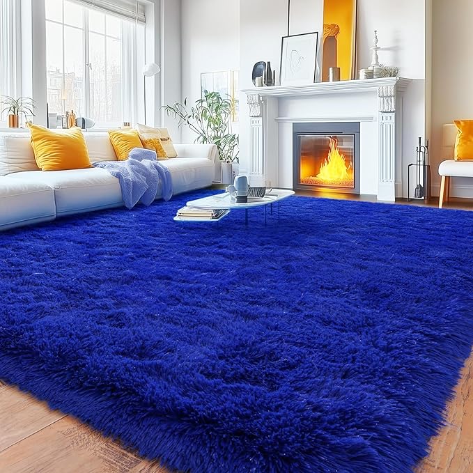 Rugs for Living Room 9x12, Soft Shaggy Modern Shag Area Rug for Bedroom, Upgrade Non-Slip Plush Fluffy Carpet for Kids Boys Girls Room Home Decor Aesthetic, Royal Blue