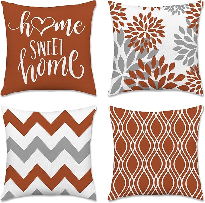 Hexagram Geometric Burnt Orange Pillow Covers 20x20 Set of 4, Decorative Outdoor Boho Modern Throw Pillow Covers, Home Sweet Home Farmhouse Cushion Case for Couch Sofa Bedroom Indoor Decor(No Insert)