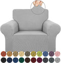 KEKUOU Stretch Single Sofa Slipcover 1 Piece Couch Sofa Cover (31"-55") Furniture Protector 1 Seater Sofa with Elastic Bottom for Kids,Pet.Jacquard Small Checked Pattern Fabric(Small,Silver)