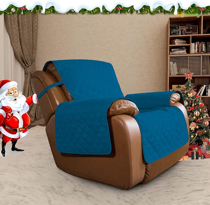 Easy-Going Oversized Recliner Cover Reversible Couch Cover Sofa Cover for Living Room Water Resistant Furniture Protector with Elastic Straps for Pets Dog(Oversized Recliner, Peacock Blue/Beige)