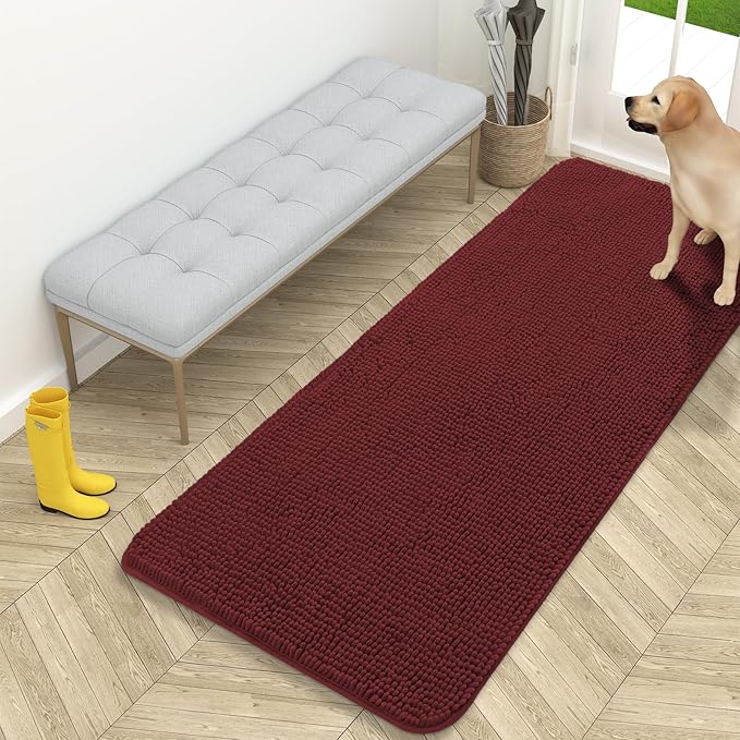 OLANLY Dog Door Mat for Muddy Paws 59x24, Absorbs Moisture and Dirt, Absorbent Non-Slip Washable Doormat, Quick Dry Chenille Mud Mat, Entry Indoor Entryway Carpet for Inside Floor, Caramel Russet
