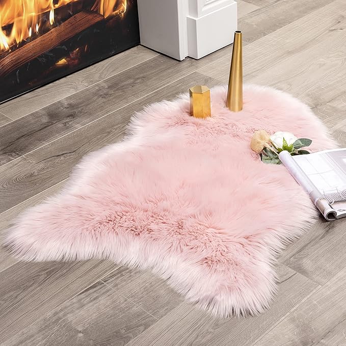 MIULEE Fluffy Rug Soft Shaggy Faux Fur Area Rug Luxury Plush Sheepskin Carpet for Bedroom Living Room Sofa Chair 2 x 3 Feet, Pink