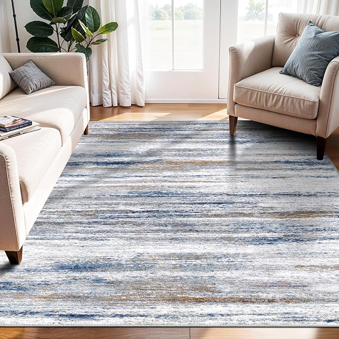 4x5 Area Rugs for Entryway Washable: Easy-to-Clean Rug for Office Kitchen Bedroom Living Room Dining Room - Non Slip Stain and Water Resistant Carpet - Soft Low-Pile Door Mat Navy Grey
