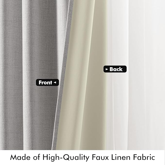 MIULEE 100% Blackout Linen Curtains for Bedroom, Greyish White Solid Luxury Decor Thermal Insulation Room Darkening Drapes for Living Room Nursery Back Tab Rod Pocket 42 x 84 Inches, 2 Panels