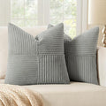 MIULEE Silver Grey Decorative Euro Sham Pillow Covers 24x24 Inch for Bed Couch Sofa Pack of 2 Boho Farmhouse Throw Pillows Soft Cross Corduroy Patchwork Textured Cushion Cases