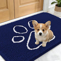 OLANLY Dog Door Mat for Muddy Paws 24x16, Paw Print Design, Absorbs Moisture and Dirt, Absorbent Non-Slip Washable Doormat, Quick Dry Chenille Mud Mat for Dogs, Entry Indoor Entryway Carpet, Navy Blue