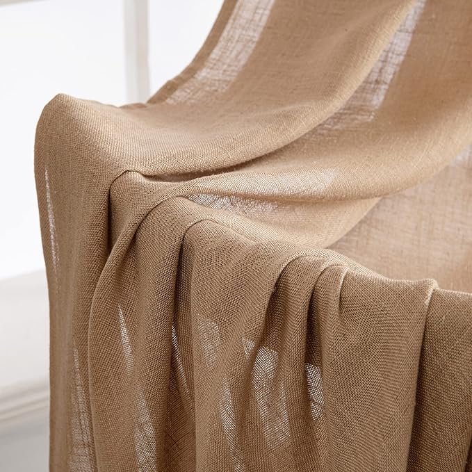 MIULEE Light Brown Linen Curtains 63 Inch Length 2 Panels for Bedroom Living Room, Soft Thick Linen Textured Kitchen Window Drapes Semi Sheer Light Filtering Back Tab Rod Pocket Burlap Look Decor