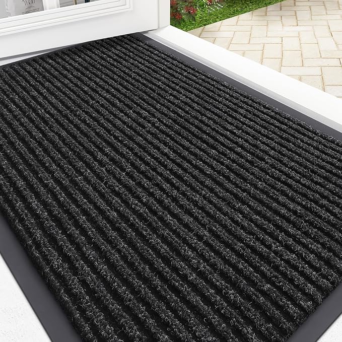 OLANLY Front Door Mat Indoor Outdoor Entrance, Waterproof Heavy Duty Doormat, Fade Resistant, Low Profile, Easy Clean Patio Porch Welcome Floor Mats for Entry, 33x21, Off-Black