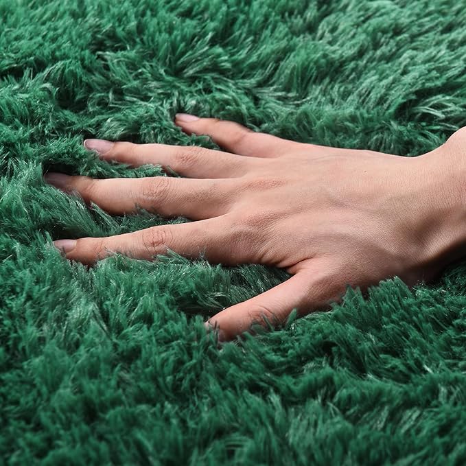 Rugs for Bedroom 4x6, Soft Shaggy Modern Shag Area Rug for Living Room, Upgrade Non-Slip Plush Fluffy Carpet for Kids Boys Girls Room Home Decor Aesthetic, Blackish Green