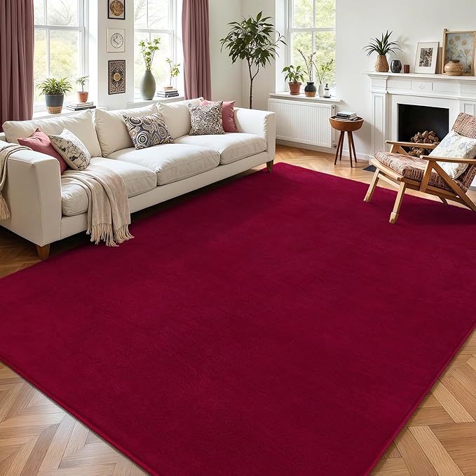 AROGAN Modern Shag Area Rug for Living Room, 5x7 Feet Washable Indoor Floor Carpet, Plush Memory Foam Bedside Rugs for Kids Girls Teens, Low Pile Decor, Wine Red
