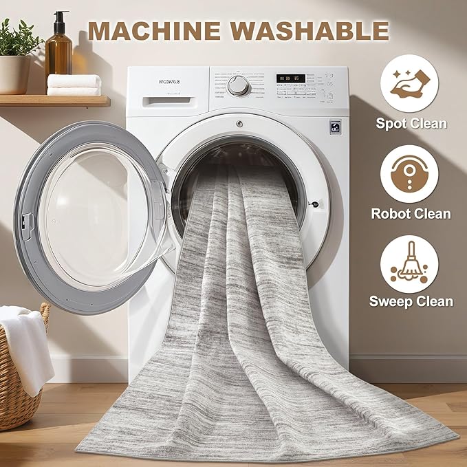 Nakagishi 10x14 Area Rugs Living Room: Washable Large Vintage Rug Neutral Non-Slip Soft Stain Resistant Indoor Carpet for Bedroom Nursery Dining Room Office Playroom - Grey-01