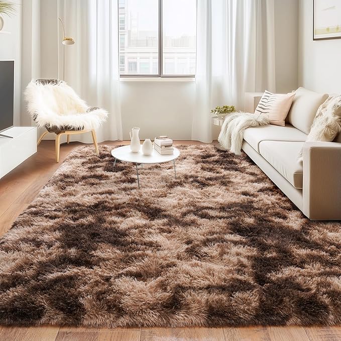 Rugs for Living Room 6x9, Soft Shaggy Modern Shag Area Rug for Bedroom, Upgrade Non-Slip Plush Fluffy Carpet for Kids Boys Girls Room Home Decor Aesthetic, Tie-Dyed Brown