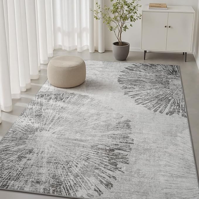 3 x 5 Rug Small Non Slip Area Rug Ultra Soft Machine Washable Low Pile Modern Abstract Dahlia Indoor Carpet Rugs for Bedroom Living Room Entryway Kitchen Bedside, Grey