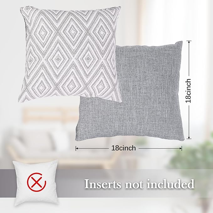 hpuk Decorative Pillow Covers Couch Pillow Covers Throw Pillow Covers for Couch, Sofa, Bed, 17x17 Inch Set of 4 Polyester Farmhouse Pillow Covers, Grey