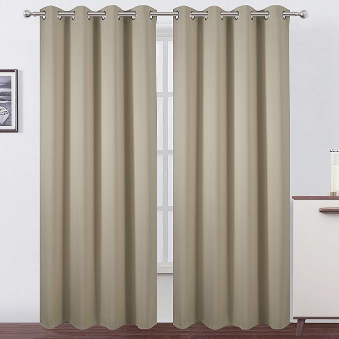 LEMOMO Beige Thermal Blackout Curtains/52 x 95 Inch/Set of 2 Panels Room Darkening Curtains for Bedroom