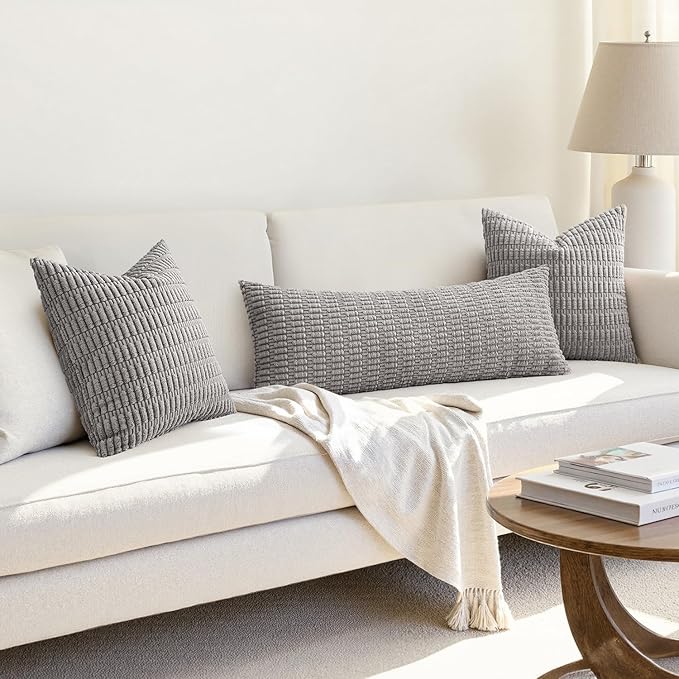 MIULEE Pack of 1 Light Grey Long Body Lumbar Decorative Throw Pillow Cover 14x36 Inch for Bed Couch Sofa Living Room Soft Boho Pillow Cover Modern Farmhouse Home Decor