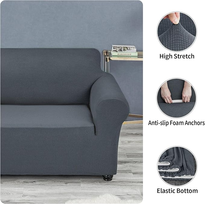 Joccun Stretch Couch Cover Slipcovers, 1-Piece Sofa Covers for 3 Cushion Couch Spandex Jacquard Washable Furniture Protector Cover for Living Room,Kids,Pets(Sofa,Gray)