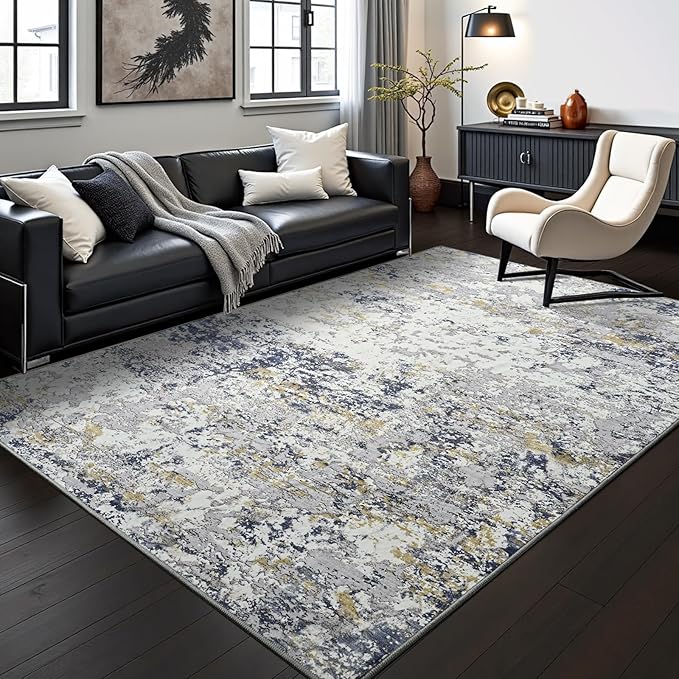 Toneed Abstract Area Rug Modern Washable Rug Soft Non Slip Rug Low Pile for Bedroom Living Room Dining Room Blue 8x10 Feet