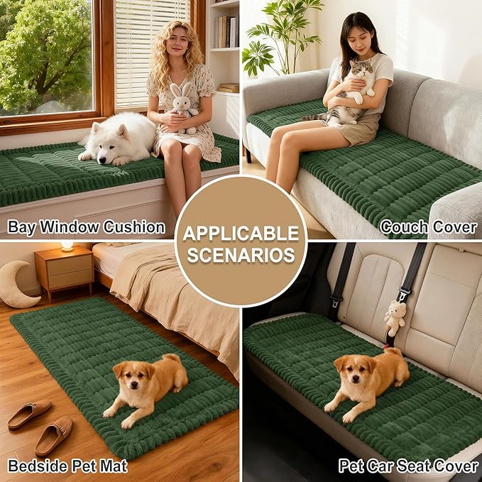 hyha Couch Covers for Dogs Washable, Non Slip Plush Dog Sofa Protectors, Fuzzy Pet Couch Covers for 3 Cushion Sofa Pet Friendly (Dark Green, 27.6" x 82.7")
